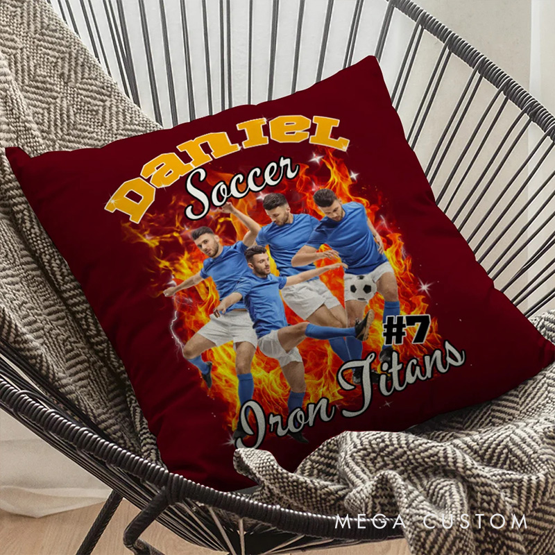 Personalized Photo Brilliant Lightning Sport Throw Pillow with Custom Name for Sports Lover
