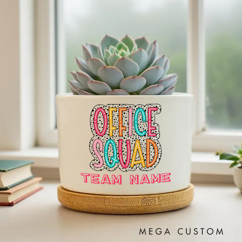 Personalized Office Squad Team Name Planter with Colorful Text Design Gift for Office Worker Coworker
