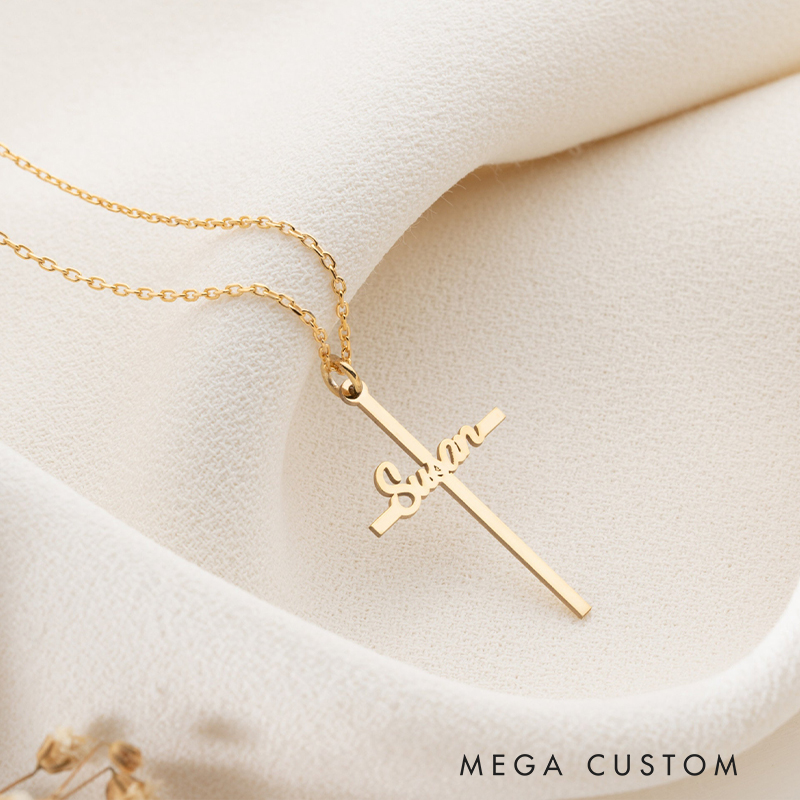 Personalized Cross Name Pendant Necklace for Women Religious Jewelry Christening Baptism Gift for Women Christian Gift for Her