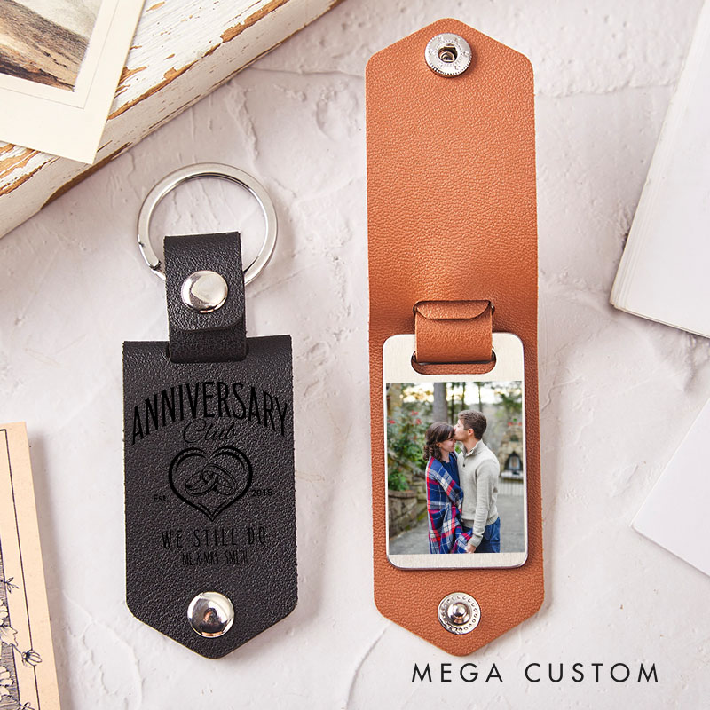 Personalized Leather Photo Key For Him Her Valentines Anniversary Gift for Couple Anniversary Gift Keychain