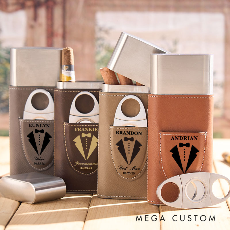 Personalized Groom Grooomsman Leather Cigar Case Groom Groomsman Gift