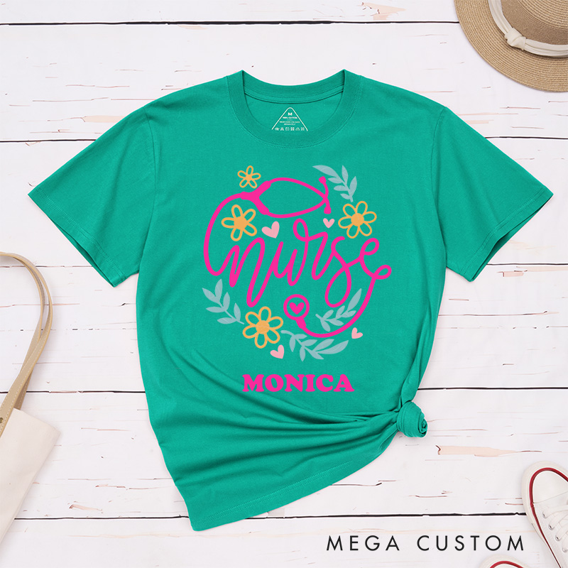 Personalized Nurse T-Shirts Compassion in Bloom Nurse Touch Fashion Design T-Shirts