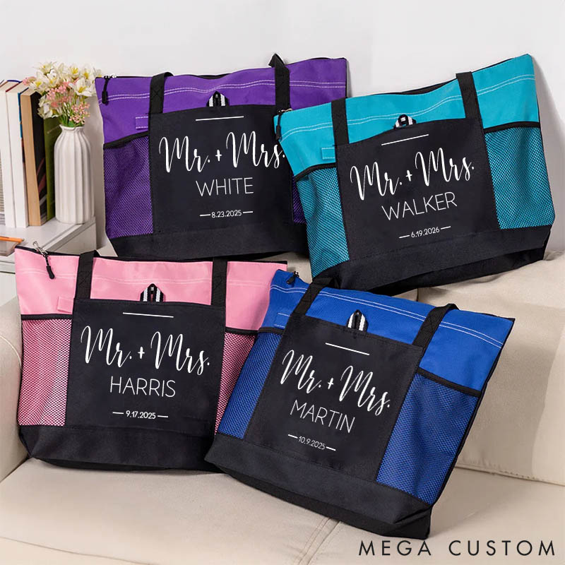 Personalized Mr. and Mrs. Tote Bag for Couple Boyfriend Girfriend Tote Bag