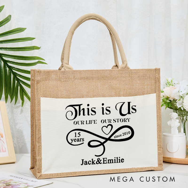 Personalized 50th Anniversary Handbag Linen Bag Couple Anniversary Tote Bag for Her Him