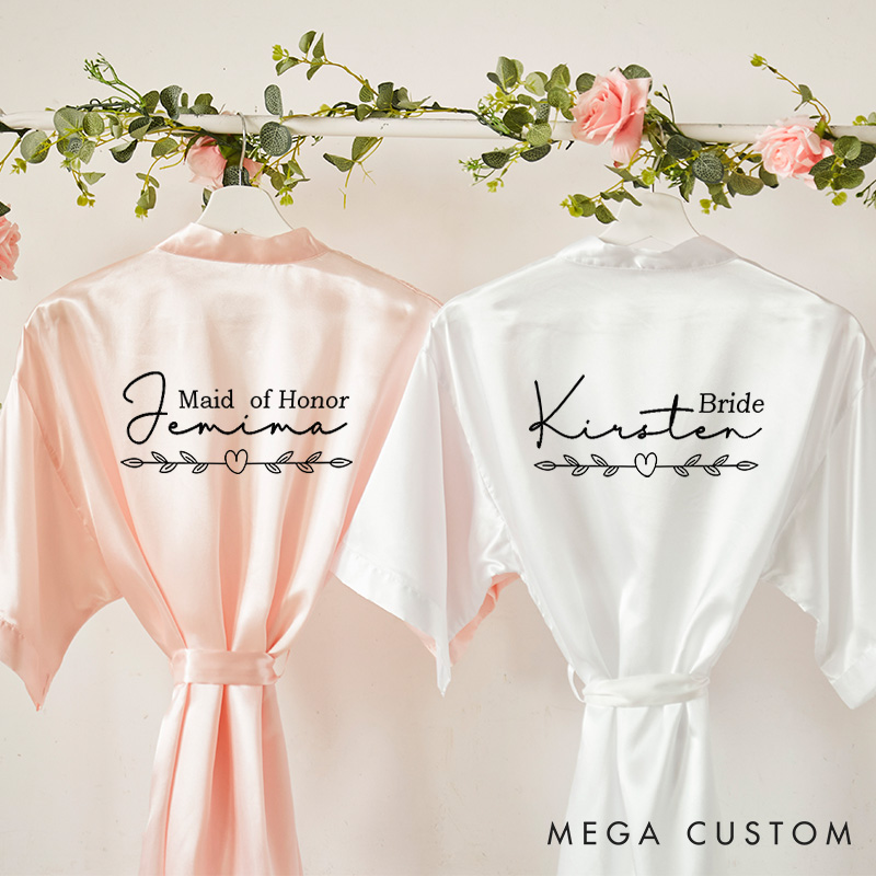 Personalized Heart Olive Branch Bride Robes for Bridesmaid Bachelorette Party Robes