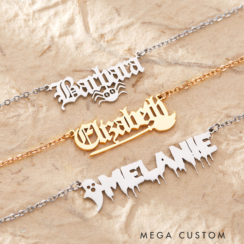 Personalized Halloween Name Necklace Bat Name Necklace Halloween Gift for Her 