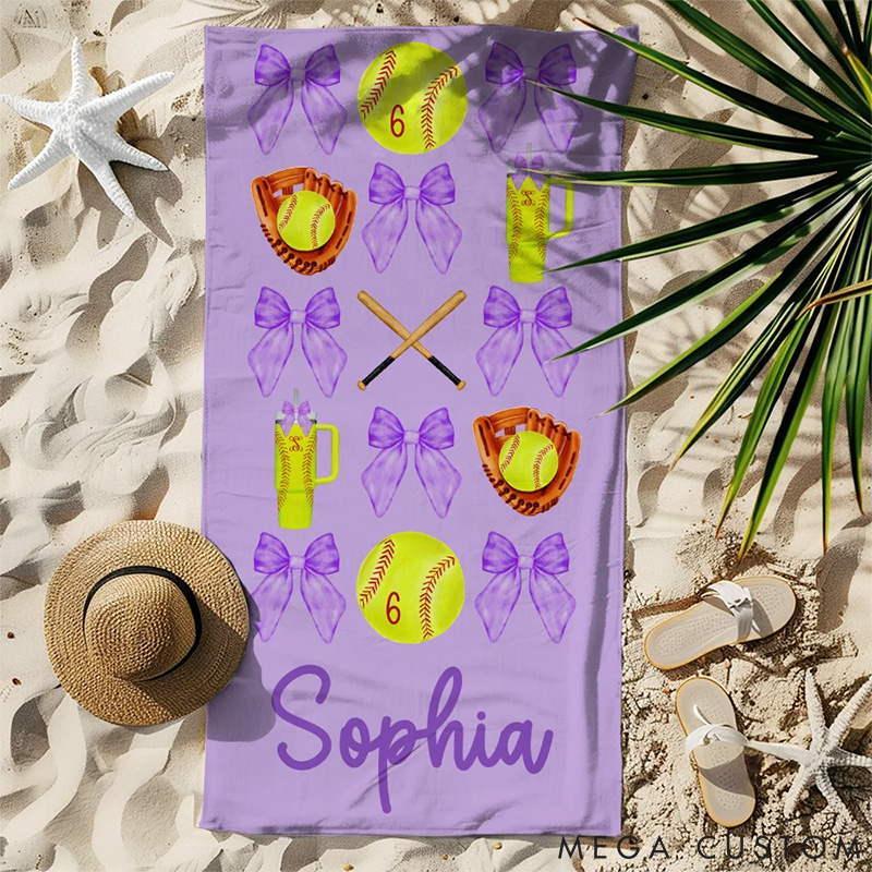 Personalized Softball and Baseball Stylish Design Beach Towel with Custom Name and Number