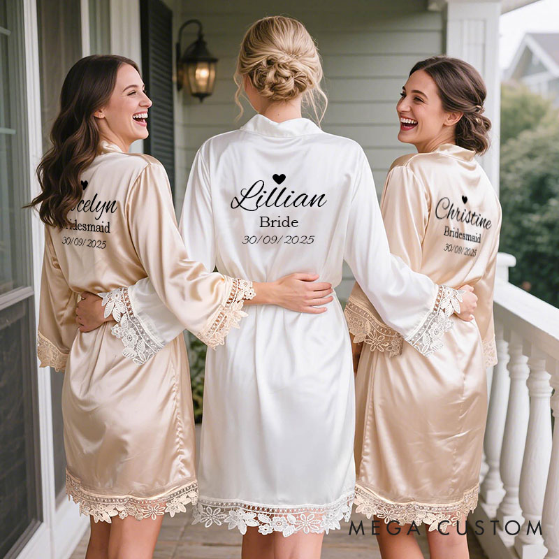 Personalized Bride Heart Robes Bridesmaid Robes Wedding Dressing Gown Bachelorette Party Robes