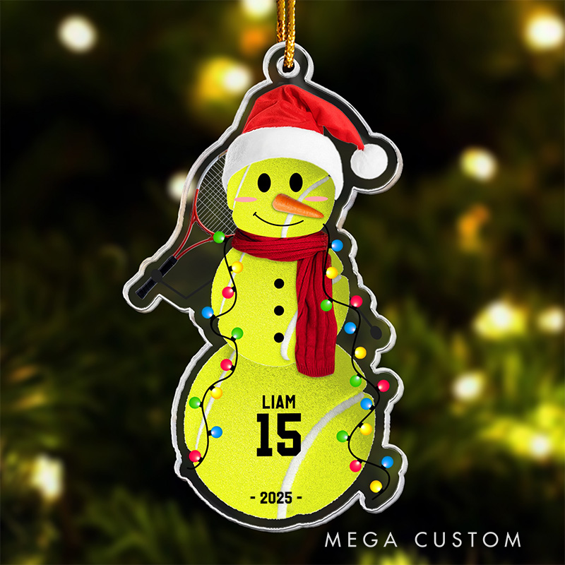 Personalized Sports Themed Snowman Ornament with Customizable Name and Number  