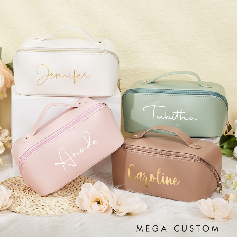 Personalized Name Makeup Bag Leather Travel Toiletry Bag Travel Gift For Her Party Favors 