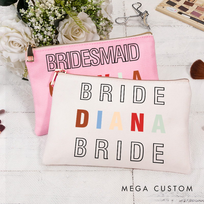 Personalized Bridesmaid Colorful Name Maekup Bag Bride Cosmetic bag Sorority Gift Bachelorette Party Gift