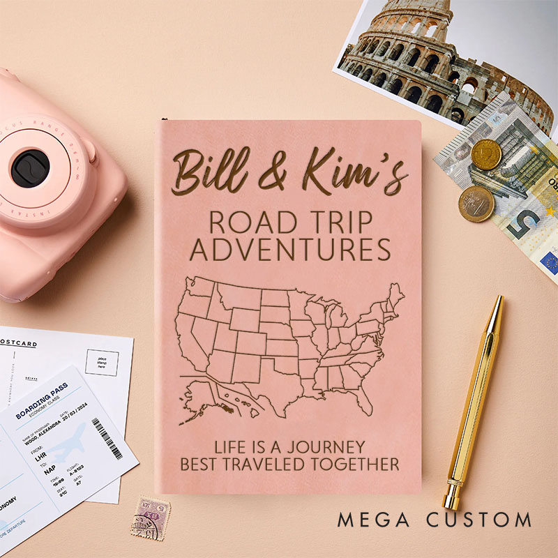 Personalized Couple Road Trip Adventures Journal Notebook 50 States Map Notebook for Husband Wife