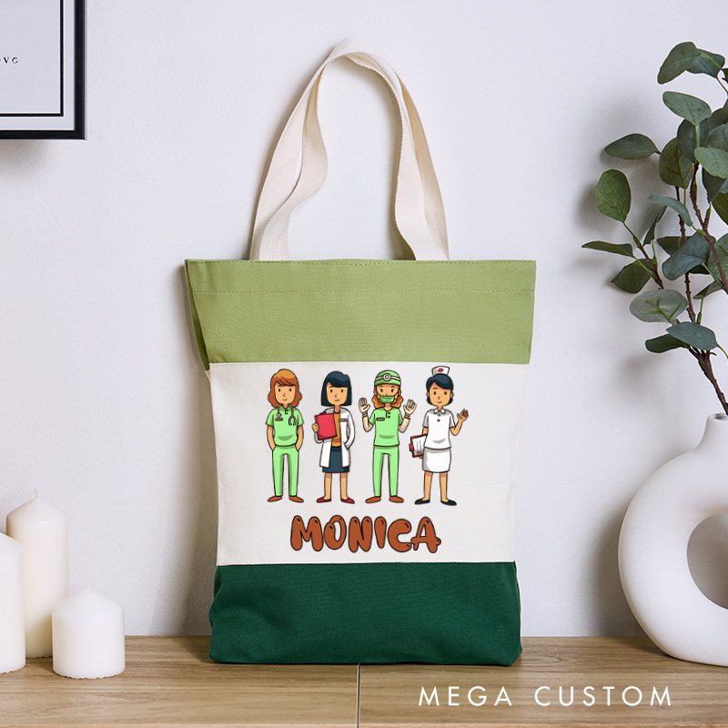 Personalized Nurse Tri Color Canvas Tote Bag Custom Healthcare Heroes Team Design Tote Bag Nurse Application Week Gift