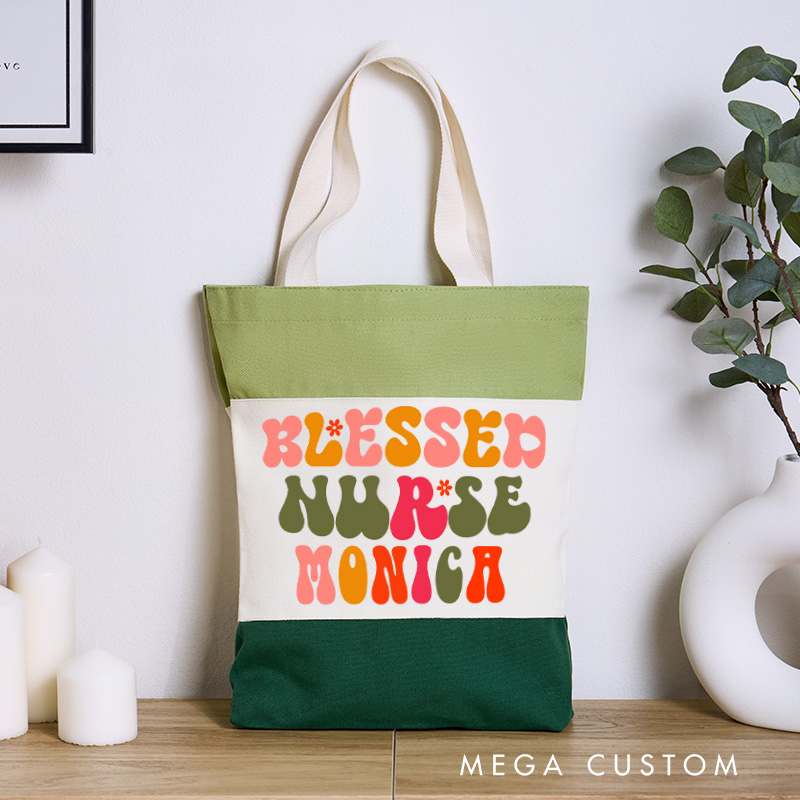 Personalized Nurse Tri Color Canvas Tote Bag Custom Blessed Nurse Design Tote Bag Nurse Application Week Gift