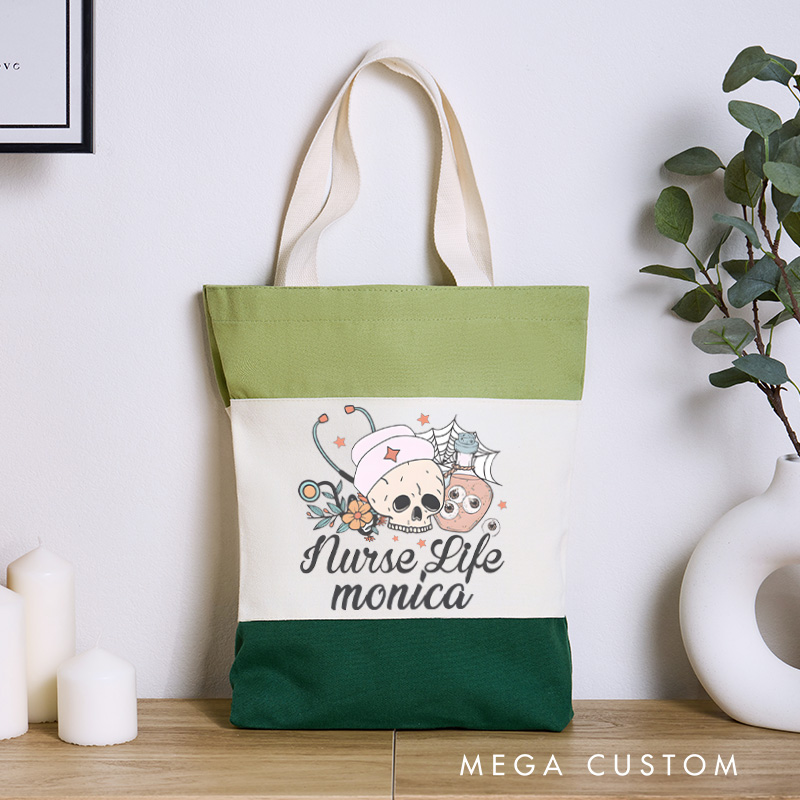 Personalized Nurse Tri Color Canvas Tote Bag Custom Nurse Life Design Tote Bag Nurse Application Week Gift