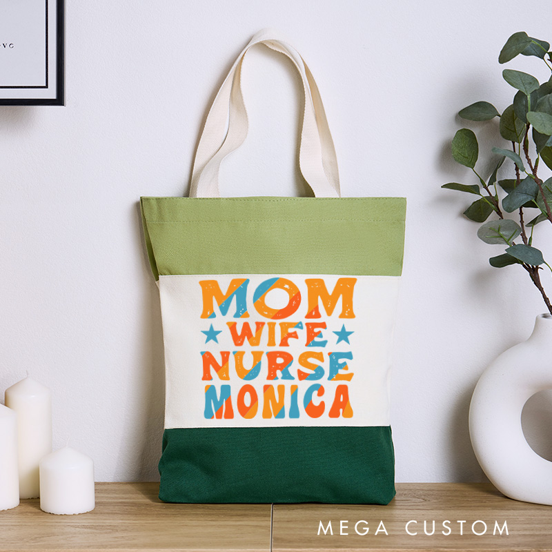Personalized Nurse Tri Color Canvas Tote Bag Custom Mom Wife Nurse Design Tote Bag Nurse Application Week Gift