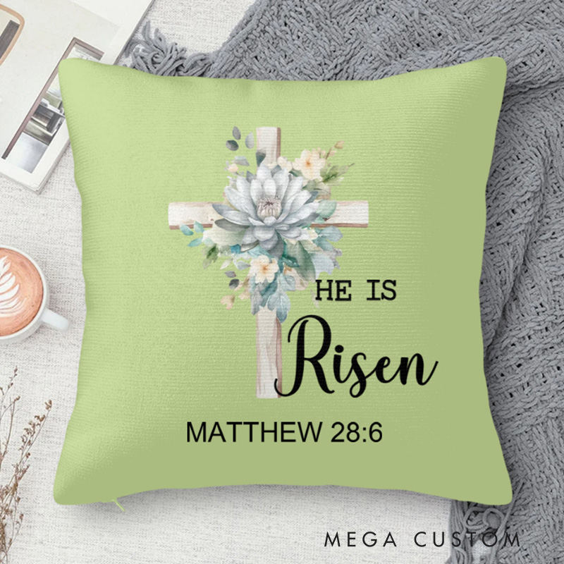 Personalized He Is Risen Bible Verse Birth Flowers Soft Throw Pillow Home Decor Religious Pillow Birthday Gift Easter Gift for Women Christians