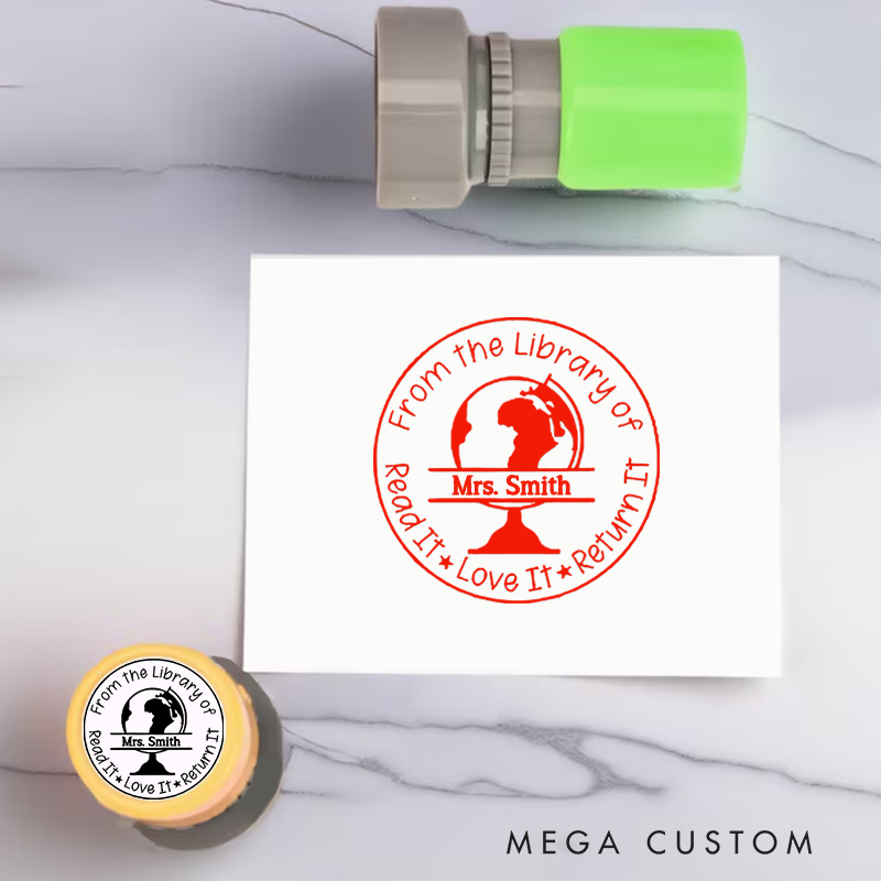 Personalized Teacher Stamps Read It Love It Return It Globe Design Perfect Teacher Appreciation Gift