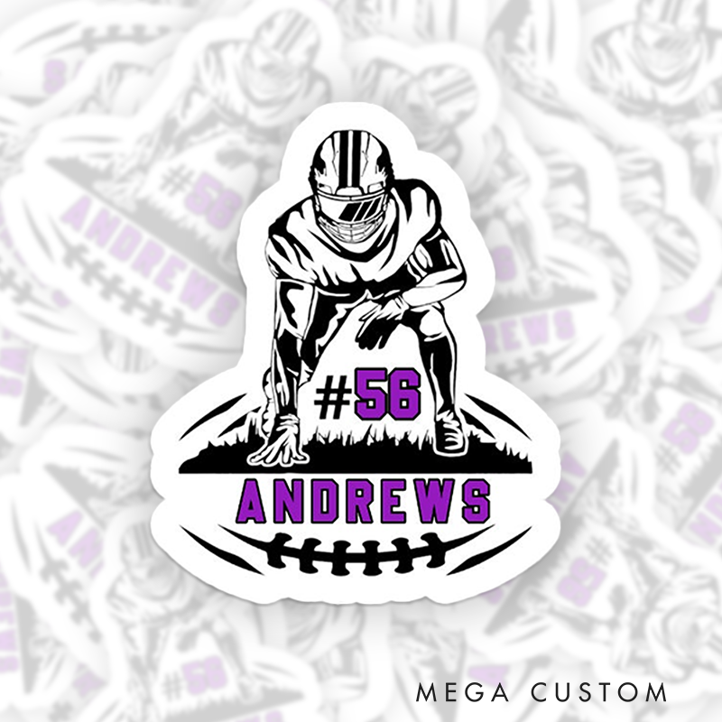 Personalized American Football Sticker with Custom Team Player Name and Jersey Number 