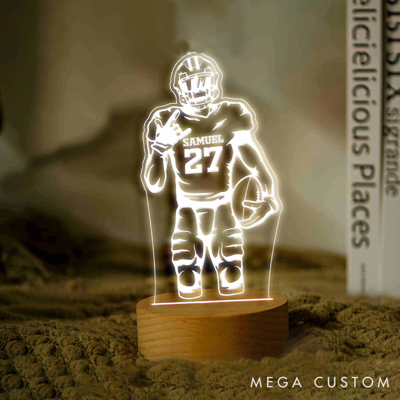 Personalized American Football Player LED Night Light with Custom Name and Number Design