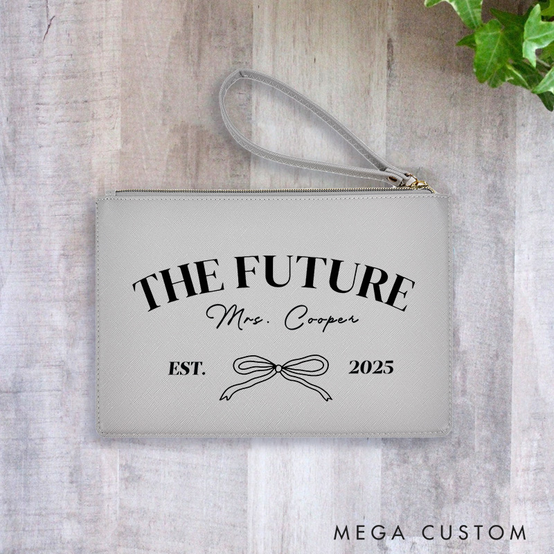 Personalized The Future Mrs Bow Leather Cosmetic Bag