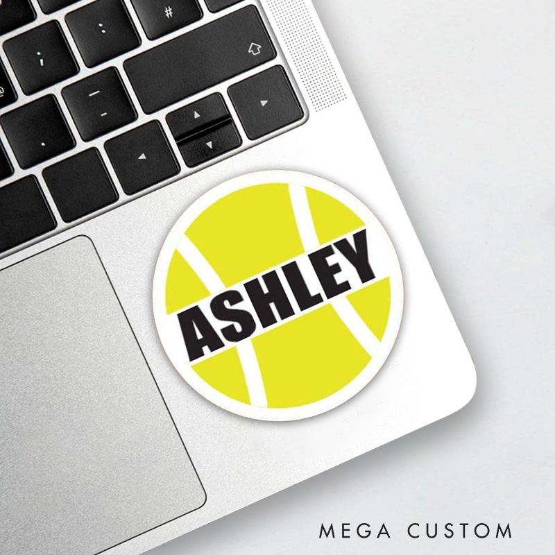 Personalized Tennis Fan Sticker Classic Yellow Ball with Bold Text  