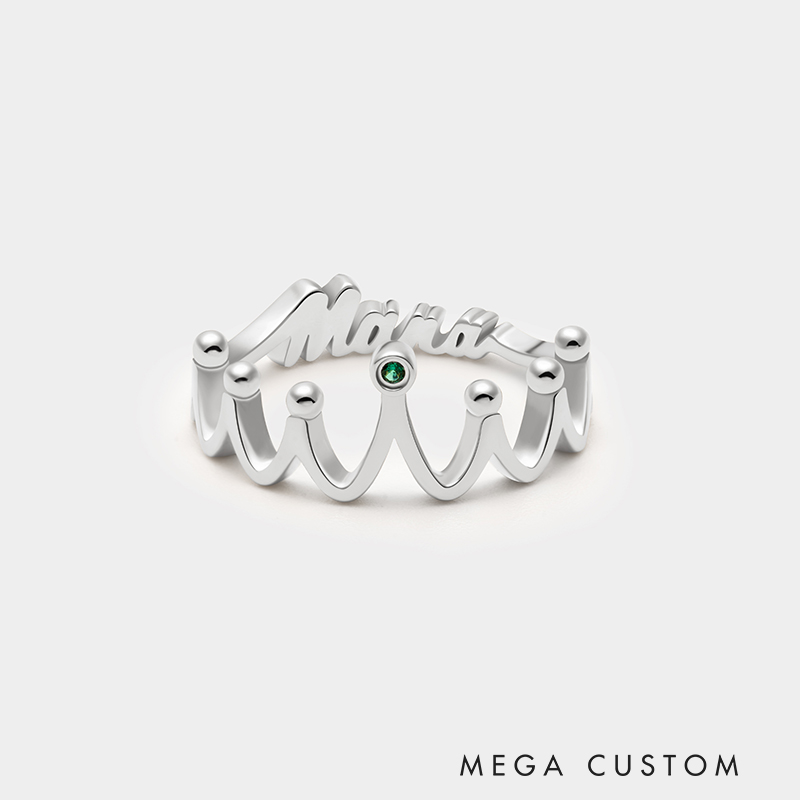 Personalized Dual-Sided Crown Ring – Custom Name and Birthstone Sterling Silver Jewelry 925 Sterling Silver Gifts for Her