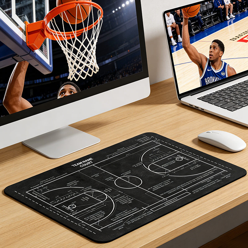 Personalized Basketball Court Mouse Pad Basketball Court Blueprint Basketball Player