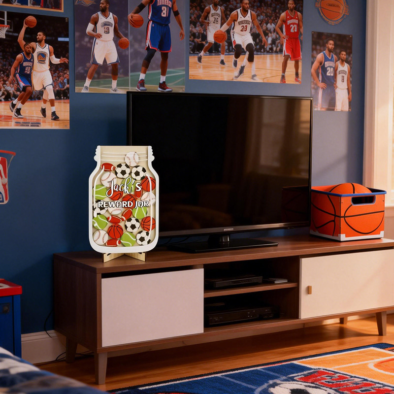 Personalized Sports Magnetic Reward Jar Wood Jar Custom Name Gift for Sport Kids