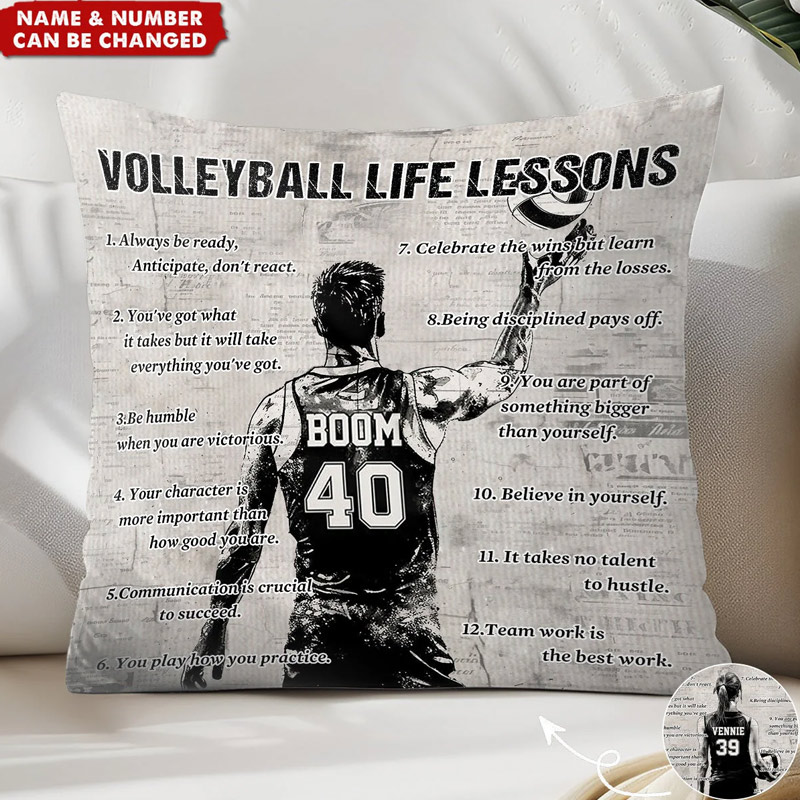 Personalized Volleyball Design Throw Pillow with Custom Photo, Name, and Inspiring Quote
