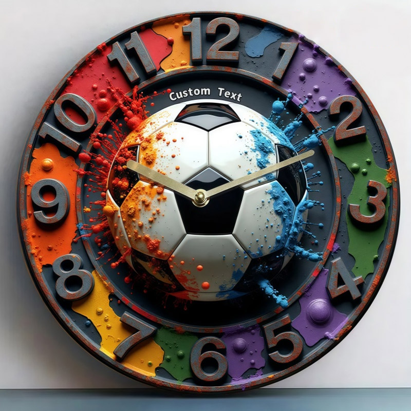 Personalized Soccer Wall Clock with Colorful Ink Splash Soccer Sports Wall Clock