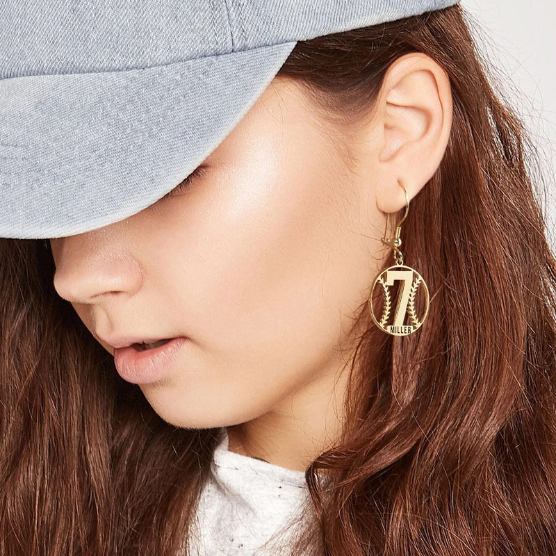 Personalized Baseball Silhouette Stainless Steel Earrings with Name and Number Game Day Team Birthday Gift for Baseball Mom Athlete