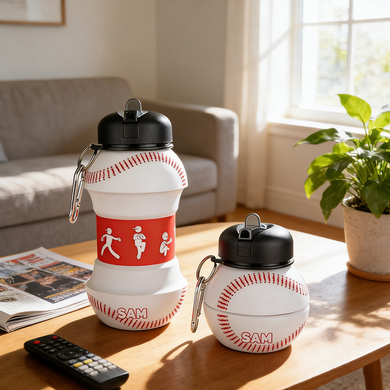 Personalized Foldable Baseball Water Cup Silicone Baseball Sports Water Bottle Custom Name Gift for Baseball Lovers