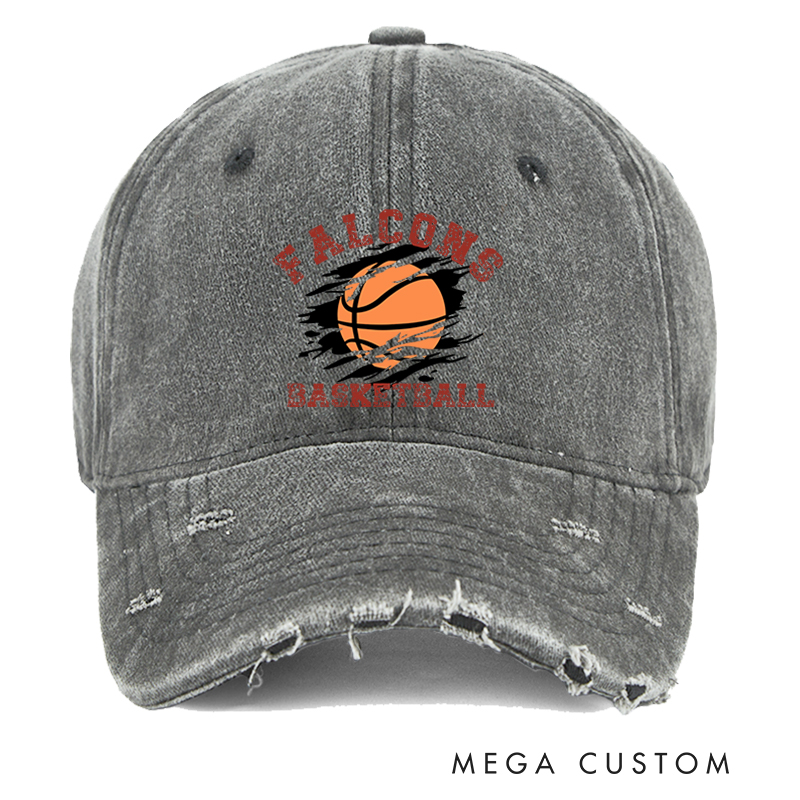 Personalized Distressed Basketball Cap with Custom Team Name Vintage Denim Look and Comfortable Fit