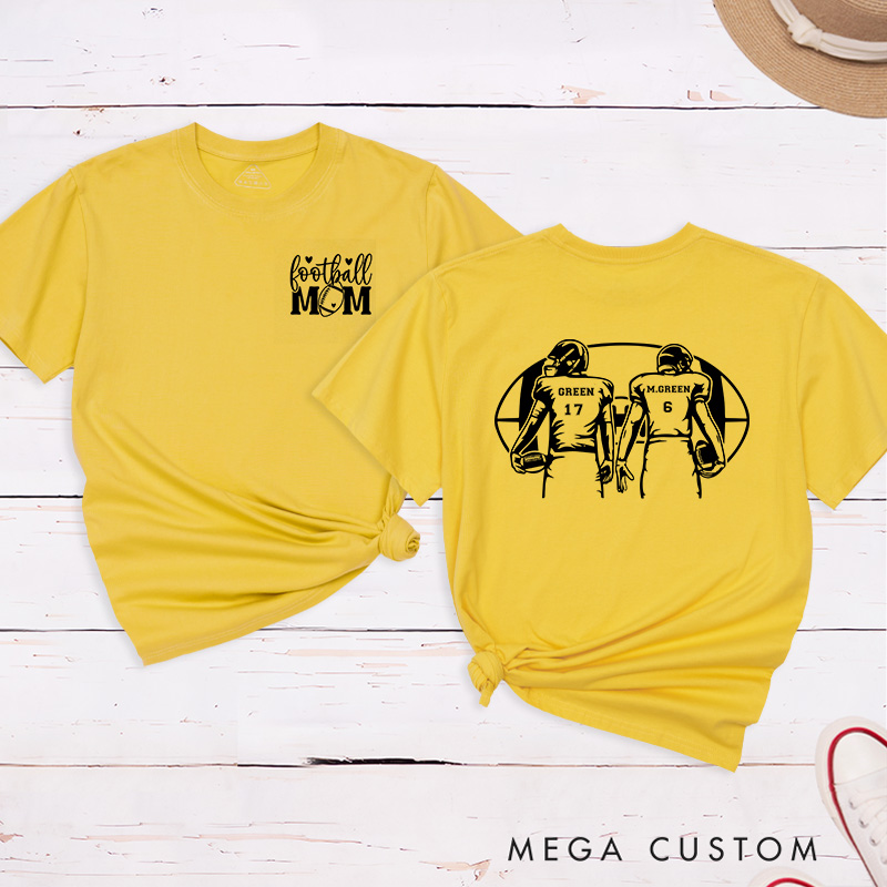 Personalized American Football Mom T-Shirts with Custom 2 Player Name and Number