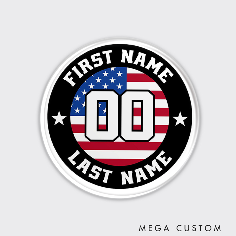 Personalized Patriotic Sports Fridge Magnet with Custom Name and Number  