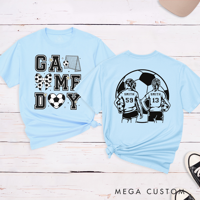 Personalized Game Day Soccer T-Shirt with Custom Name and Number Design