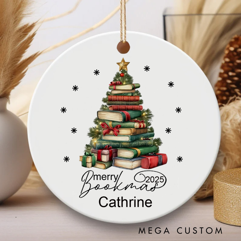 Personalized Books Xmas Tree Christmas Ornament Book Club Ornament with Name Bookish Ornaments for Book Lovers Gift Reading Lover Gift