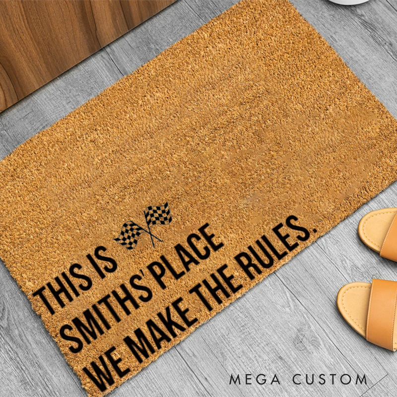 Personalized Checkered Flag Door Mat Custom Name Welcome Mat for Race Car Lovers and Motorsport Families