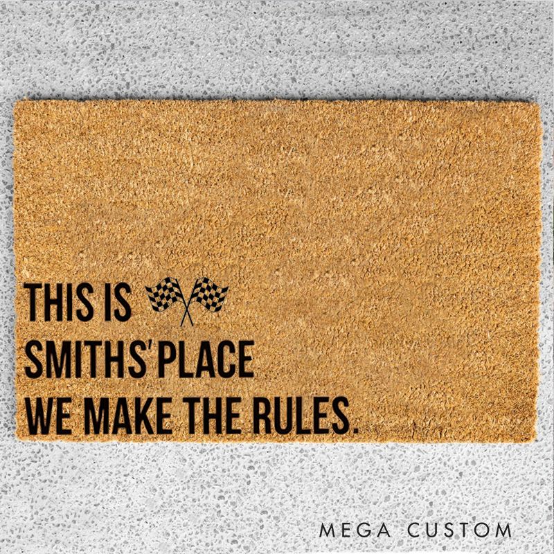 Personalized Checkered Flag Door Mat Custom Name Welcome Mat for Race Car Lovers and Motorsport Families