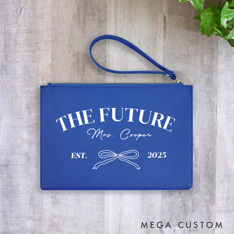 Personalized The Future Mrs Bow Leather Cosmetic Bag