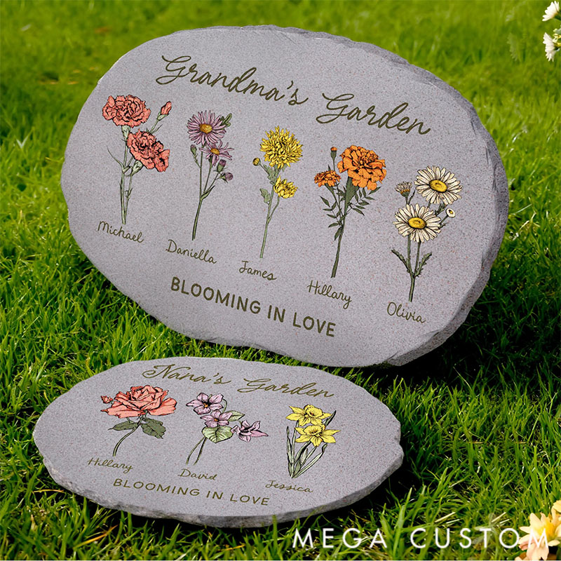 Personalized Garden Stone for Mom, Grandma Garden Stone, Garden of Love, Grandmas Garden Gifts for Grandma, Birth Flower Mom Gifts from Kids