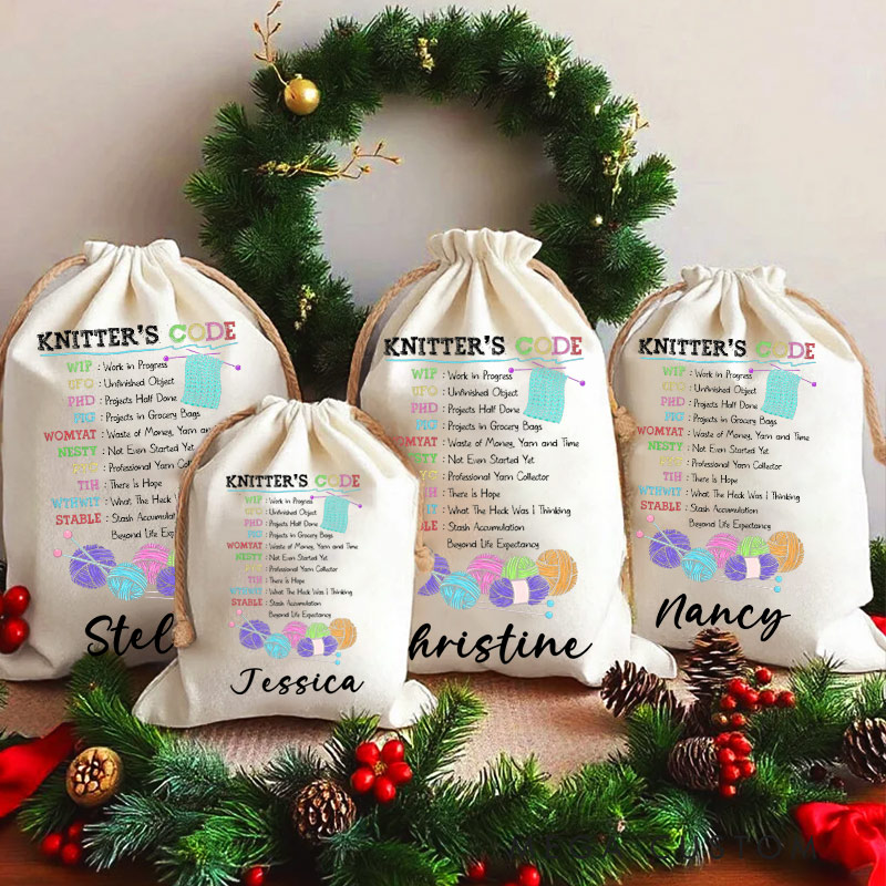 Personalized Knitting Bag Christmas Knitter's Code Gift for Knitting Lover for Grandma