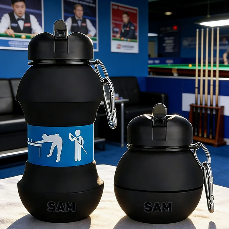 Personalized Foldable Clssic Billiards Water Cup Silicone Billiards Sports Water Bottle Custom Name Gift for Billiards Lovers