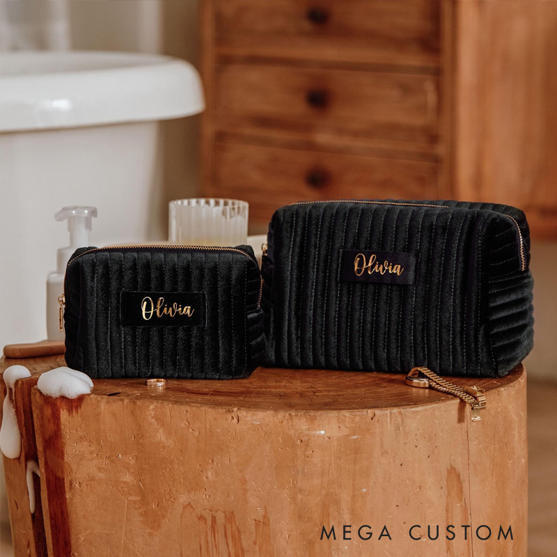 Personalized Velvet Makeup Bag Custom Travel Cosmetic Case with Name A Gift for Her