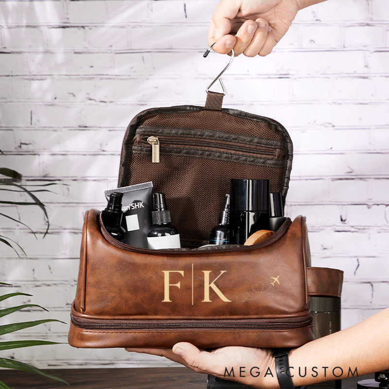 Personalized Travel Toiletry Bag Leather Bag for Travel Lover Gift for Him