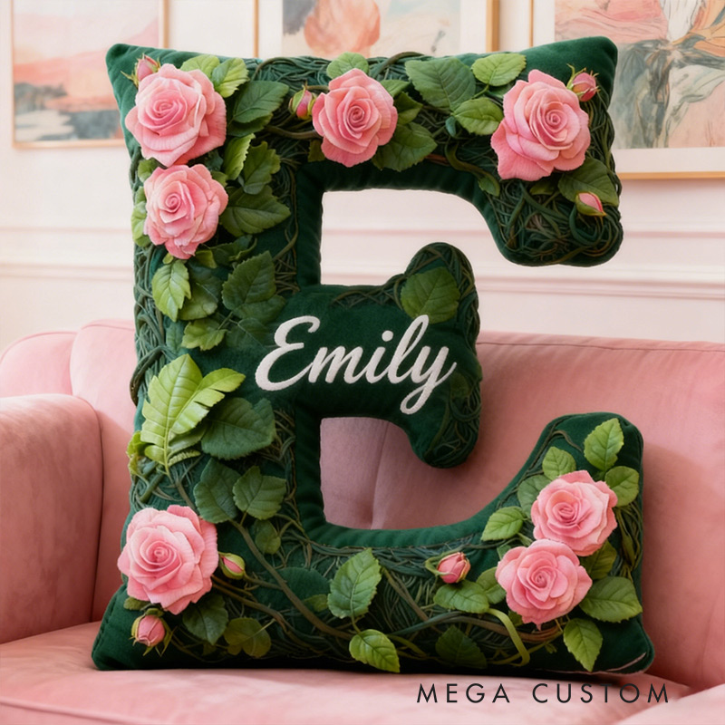 Personalized Vine Flowers Letter Pillow Graphic 3D Print Vine Flowers Custom Name Pillow for Gardening Lovers