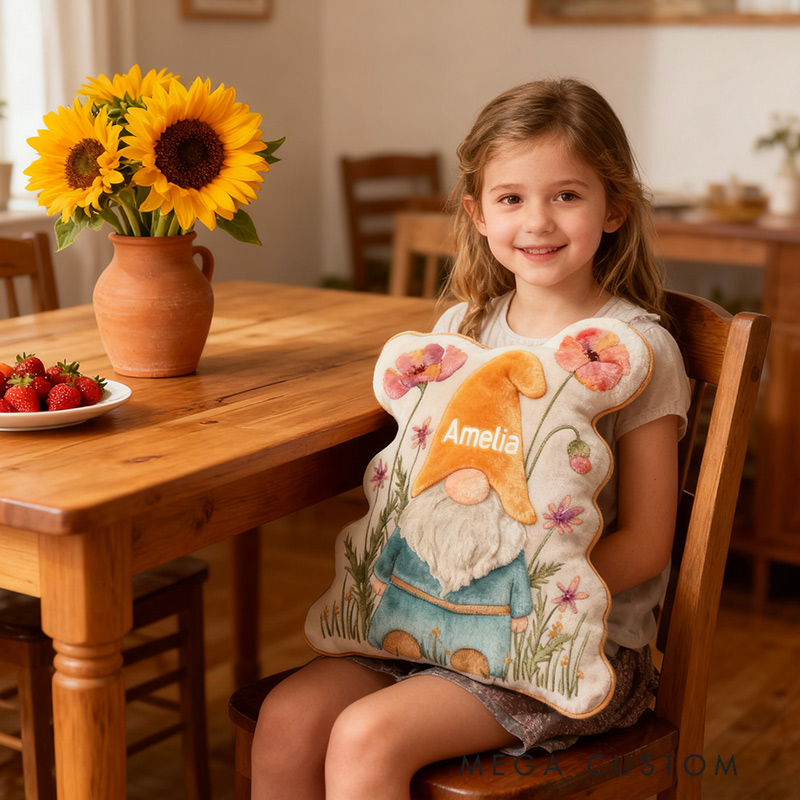 Personalized Garden Gnome Pillow with Custom Name Graphic 3D Print Garden Gnome Flowers Pillow for Gardening Lovers