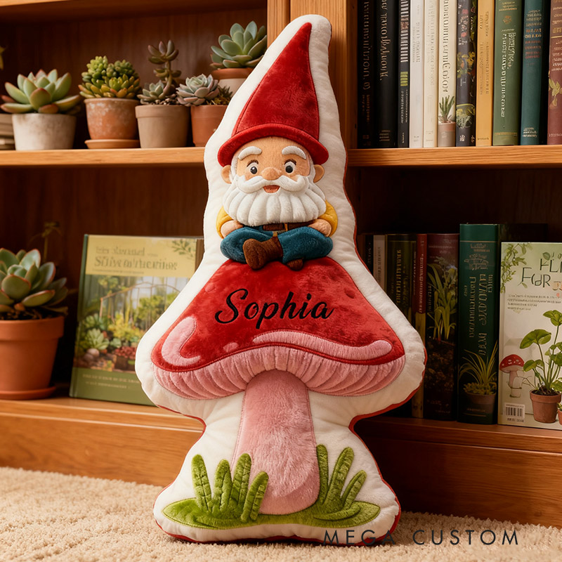 Personalized Garden Mushroom Gnome Pillow with Custom Name Graphic 3D Print Garden Mushroom Gnome Flowers Pillow for Gardening Lovers