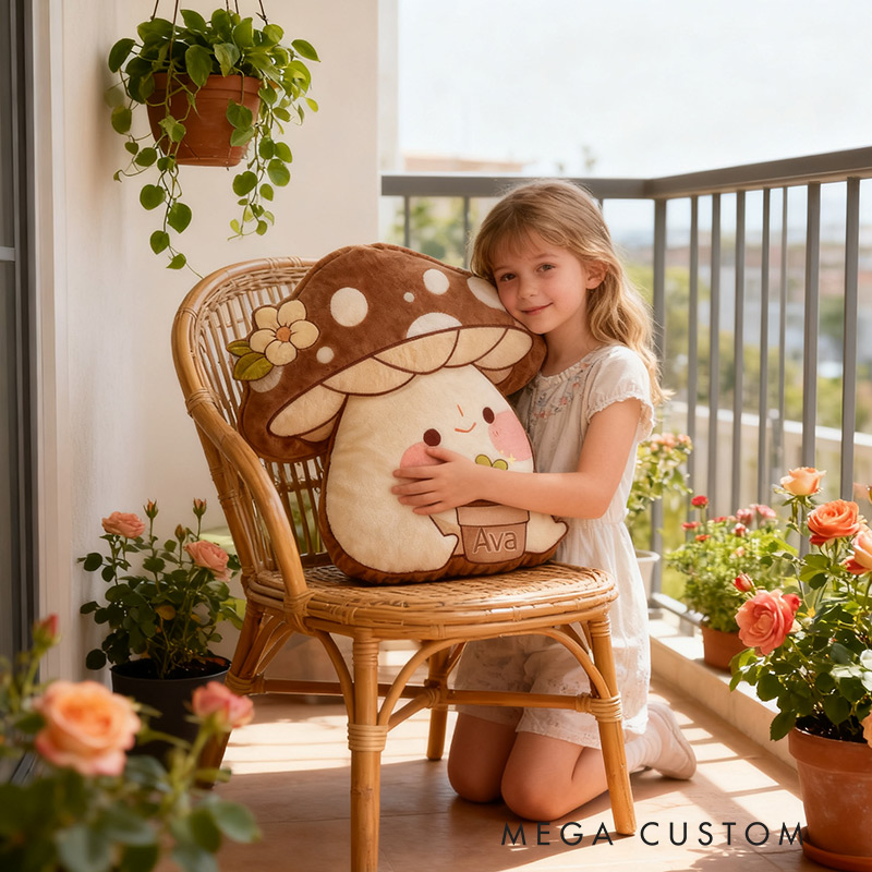 Personalized Garden Mushroom Pillow with Custom Name Graphic 3D Print Cute Garden Mushroom Pillow for Gardening Lovers